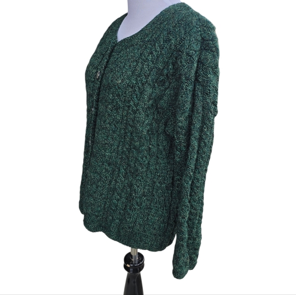 Carraig Donn Womens Wool Cable Knit Cardigan Sweater Marled Green Size M Ireland - Picture 6 of 7